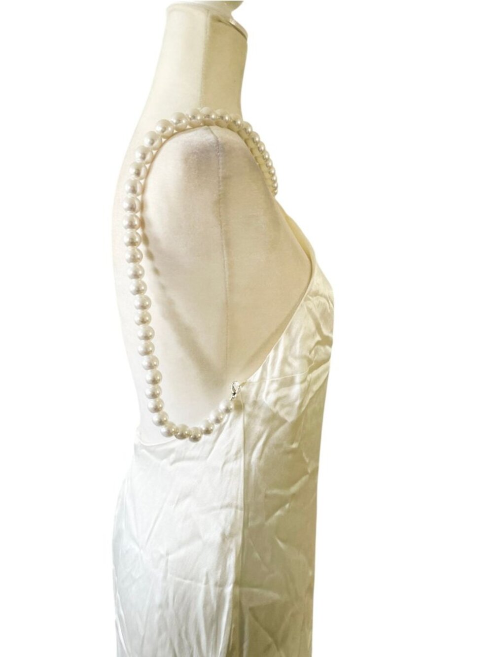 NEW Meshki Blanche Satin Pearl Halter Maxi Dress SZ S Bridal Formal Elegant - Picture 3 of 14